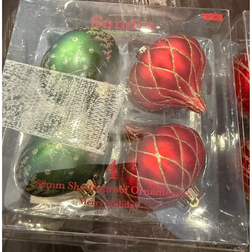 Sandra Lee 80mm Christmas Holiday Ornaments Red Green Shatterproof 8pc Set